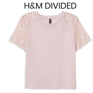 DIVIDED BY H&M FINE KNIT TOP WITH LACE LIGHT PINK S